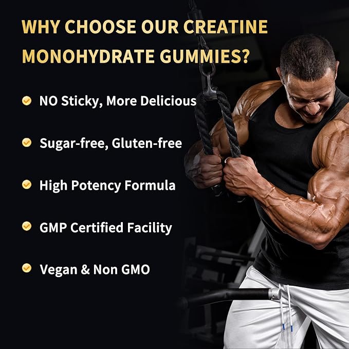 Creatine Monohydrate Gummies 5000mg for Men & Women - Sugar Free Pre-Workout Supplement, Chewables for Muscle Strength, Muscle Builder, Energy Boost, Mixed Berry Flavor, 120 Count