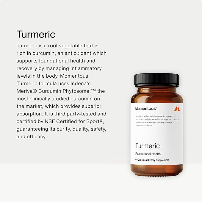Momentous Turmeric Supplement 1,000 mg - Natural Antioxidant Turmeric Curcumin for Foundational Health - NSF Certified for Sport - Gluten-Free - 30 Servings - 60 Capsules
