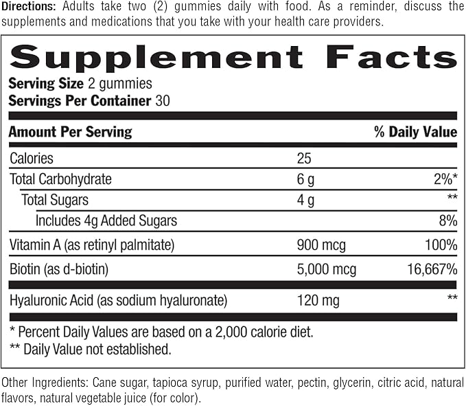 Country Life Maxi-Hair Skin & Nails Gummies with Hyaluronic Acid & Biotin 5,000 mcg – Supports Hair Growth, Skin Hydration & Nail Strength – Vegan, Gluten Free – 60 Gummies