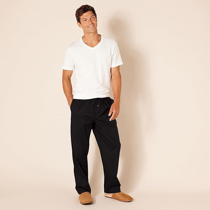Amazon Essentials Mens Straight-Fit Woven Pajama Pant with Pockets