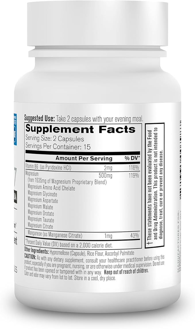 Organixx Magnesium Supplement, Natural Magnesium Capsules for Sleep Support, Muscle Recovery, with Vitamin B6 and Manganese Citrate and Glycinate, High Absorption, Vegan, Non GMO (30 Count)