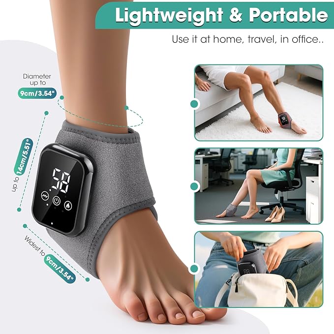 Ankle Massager for Pain Relief, Heating Pad for Ankle and Foot with 2000mAh Rechargeable, Thermal Wrap for Achilles Tendon
