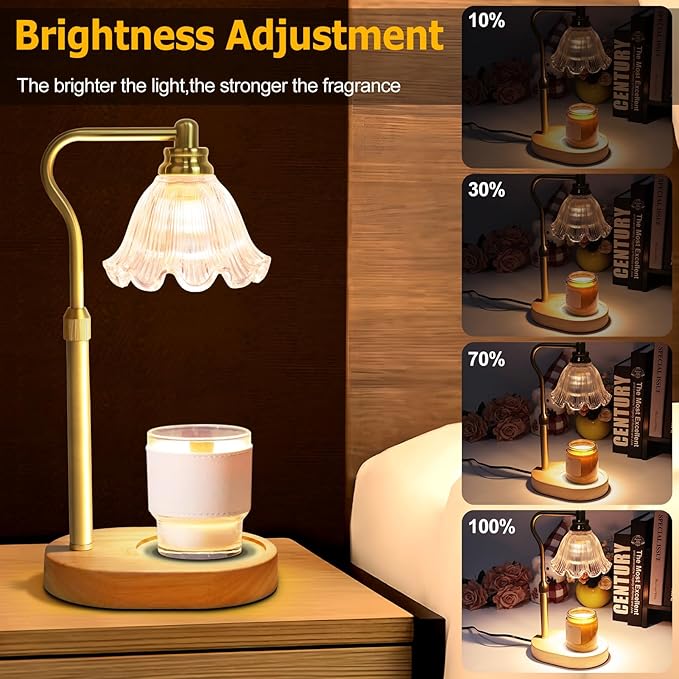 Candle Warmer Lamp, Electric Wax Candle Warmer with Timer and Adjustable Height, Dimmable Wax Melt Warmer with 2 Bulbs for Scented Jar Candles, Home Decor, and Mother’s Day Gifts