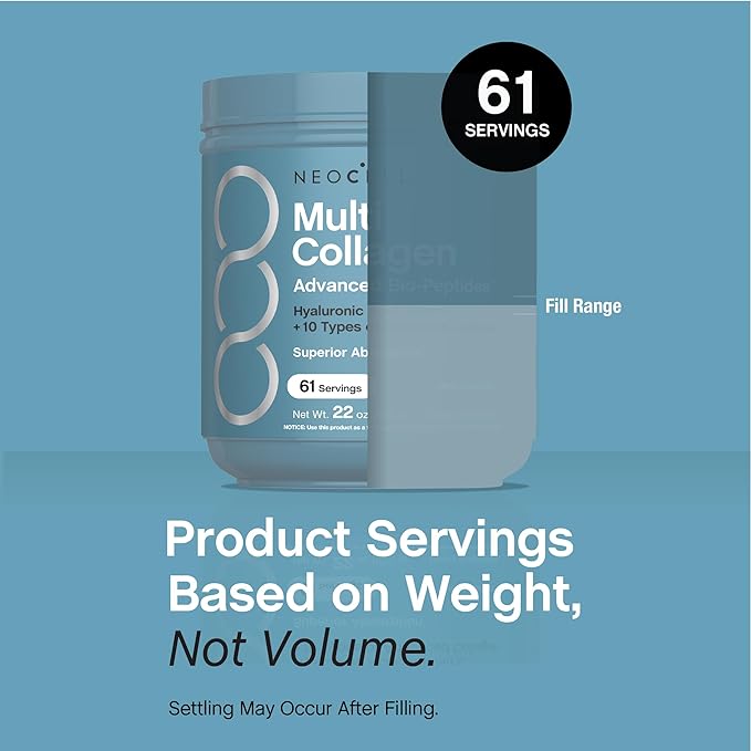 NeoCell Multi Collagen Bio-Peptides Powder | 22oz | Advanced with Hyaluronic Acid and Vitamin C | 10 Super Types of Collagen | Superior Absorption | Grassfed Protein Supplement |