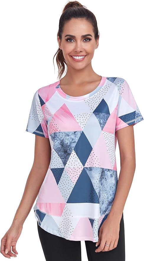Women's Short Sleeve Workout Shirts Crewneck Sports Yoga Running Dry Fit Tops Side Split Tee