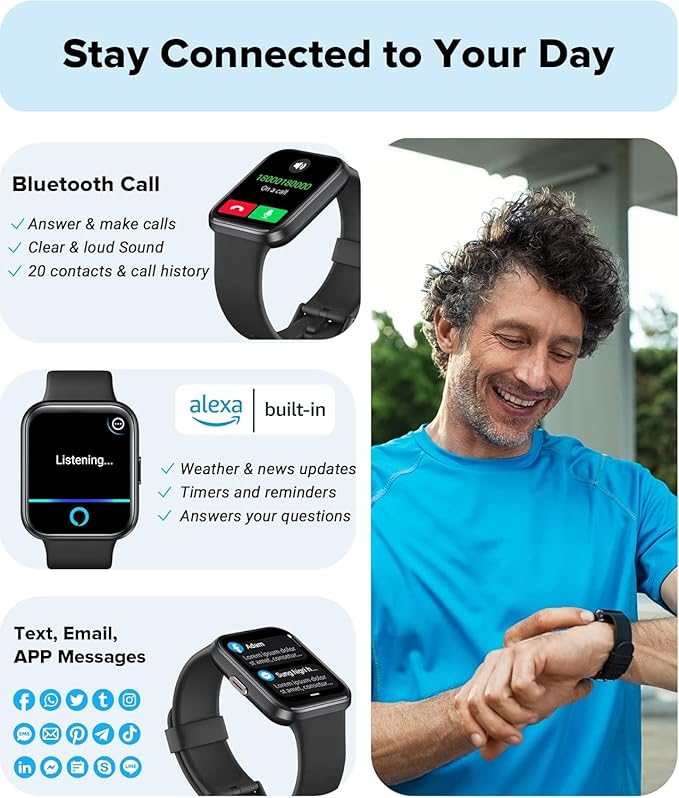Smart Watch for Men Women Android iPhone, Alexa Built-in Fitness Watch with 1.8" LCD Screen & Bluetooth Call (Make/Answer), Heart Rate/SpO2/Sleep Monitor, 100 Sports, IP68 Waterproof Smartwatch
