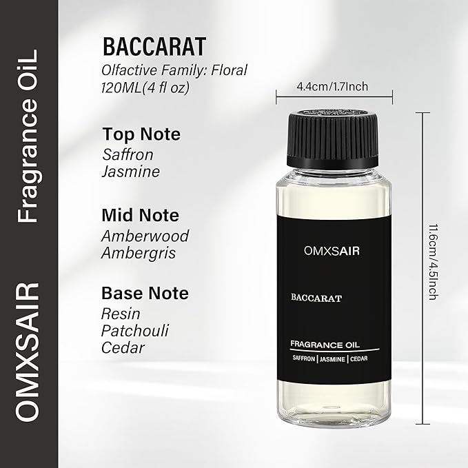 Baccarat Hotel Diffuser Oil Inspired by Baccarat 4.1 Fl Oz(120ml) - Hotel Fragrance Diffuser Oil & Home Luxury Scents - Saffron, Cedar,Ambergris Essential Oils Blend for Aromatherapy Diffuser