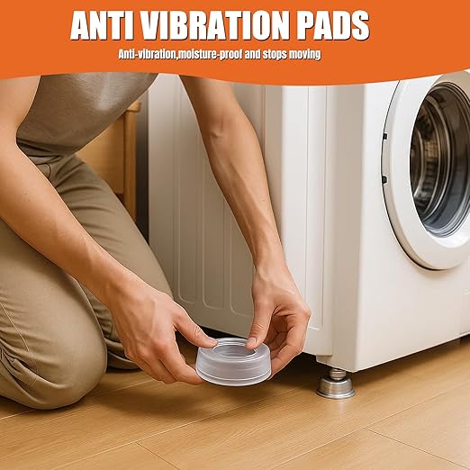 Anti Vibration Pads for Washing Machine - Transparent PU Washer Vibration Pads with Drain Groove & Free Level Tool, Noiseless Anti-Vibration Feet for Dryer, Dishwasher, Washer Leveling Mat, 4 Pack