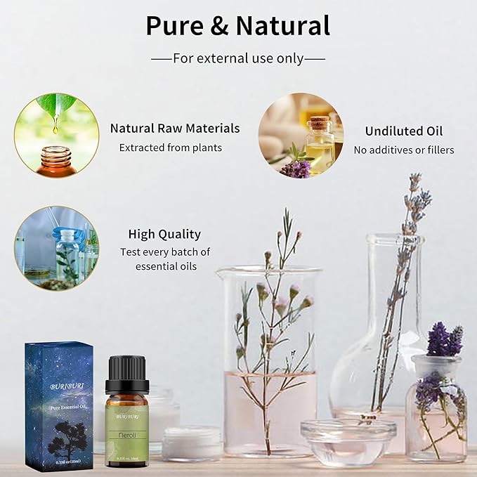 Neroli Organic Essential Oil 100% Pure, Undiluted, Natural, Aromatherapy Orange Blossom Oils 10ML