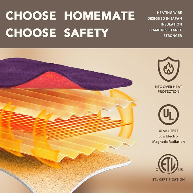 Homemate Electric Heated Blanket King Size - 100"x90" Heating Blanket King Size Dual Control 1/2/4/6/8 Hours Auto-Off 10 Heat Level Over-Heat Protection Flannel Sherpa ETL Certification