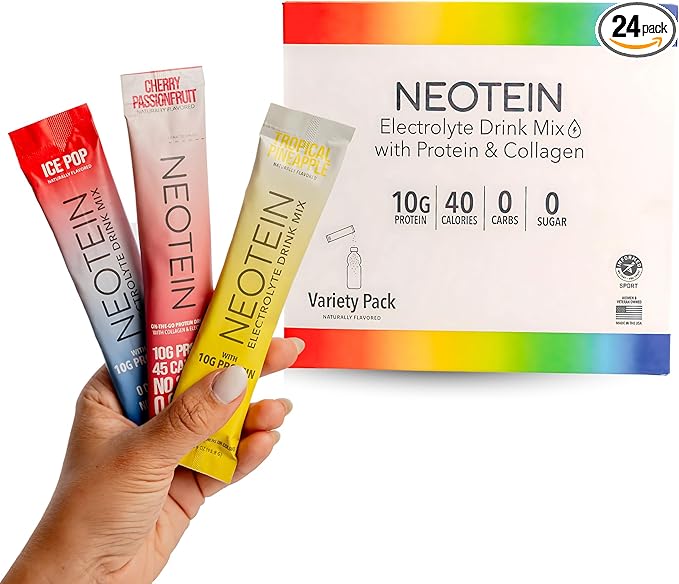 NEOTEIN: Electrolyte Powder Packets, Protein Powder with 10g Protein & Collagen - Hydration Packets - Zero Sugar, NO Fillers, NO Carbs | Variety Pack | 40 Calories | Keto & Paleo | Pack of 24
