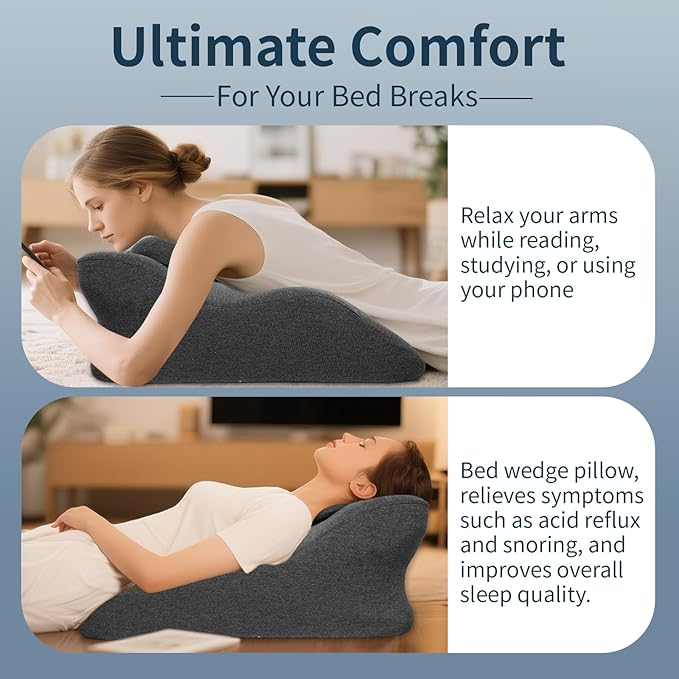 Ergonomic Wedge Prone Pillow,Multi-Functional Bed Pillow,Reading Pillow,Ideal for Bed Breaks,Massage,Reading,Back Support,Sleeping,Anti Snoring, and Leg Pain Relief