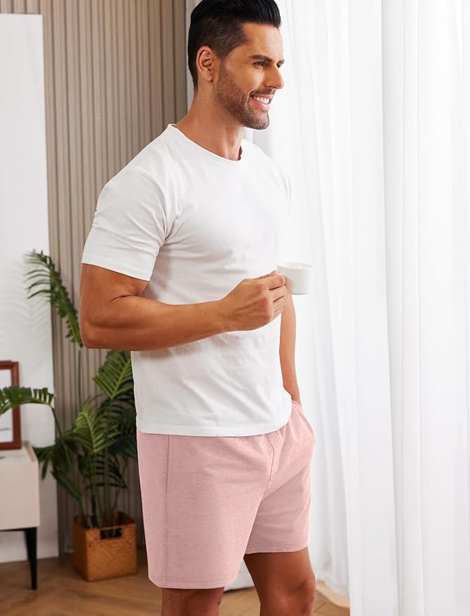 Deyeek 5.5 Inch Mens Pajama Shorts Sleep Cotton Lounge PJ Lightweight Elastic Waist Drawstring Nightwear Bottom with Pockets
