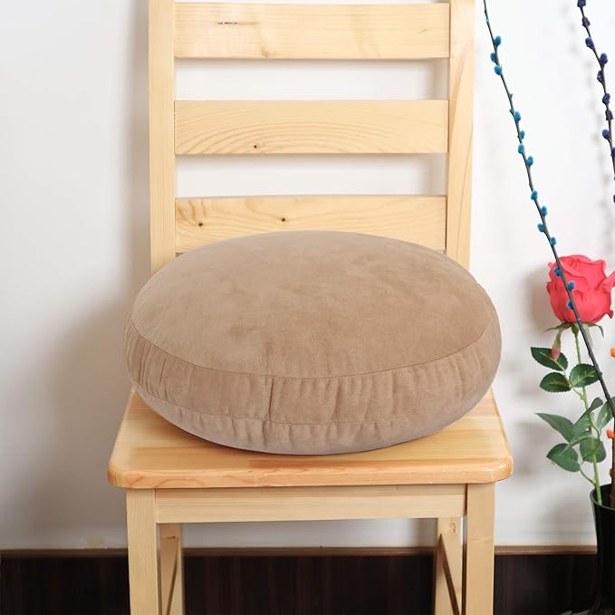 Round Throw Pillows Down-Like Polyester Filling Super Soft Ultra Fluffy Feather-Like Touching Decorative Circle Floor Cushion for Couch Bed Sofa Office Car, 1 Piece (16x16 Inches, Khaki)