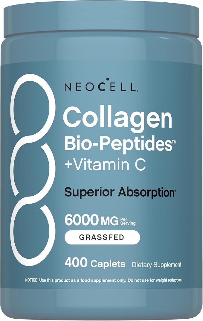 NeoCell Grass Fed Collagen Peptides | 400 Caplets | Types I & III Bio-Peptides | with Vitamin C | Superior Absorption Formula | for Women and Men