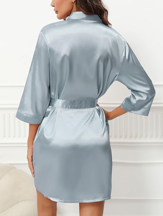 Samring Women's Bride Bridesmaids Robe Short Satin Kimono Robes for Wedding & Bridal Party Silk Bathrobes for Women