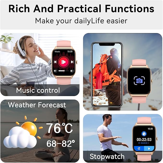 Smart Watch for Women Fitness Tracker: Bluetooth Waterproof Make Answer Call Digital Mens Watches Run Smartwatch Android Phone iPhone Samsung Compatible Pedometer Sleep Heart Rate Monitor