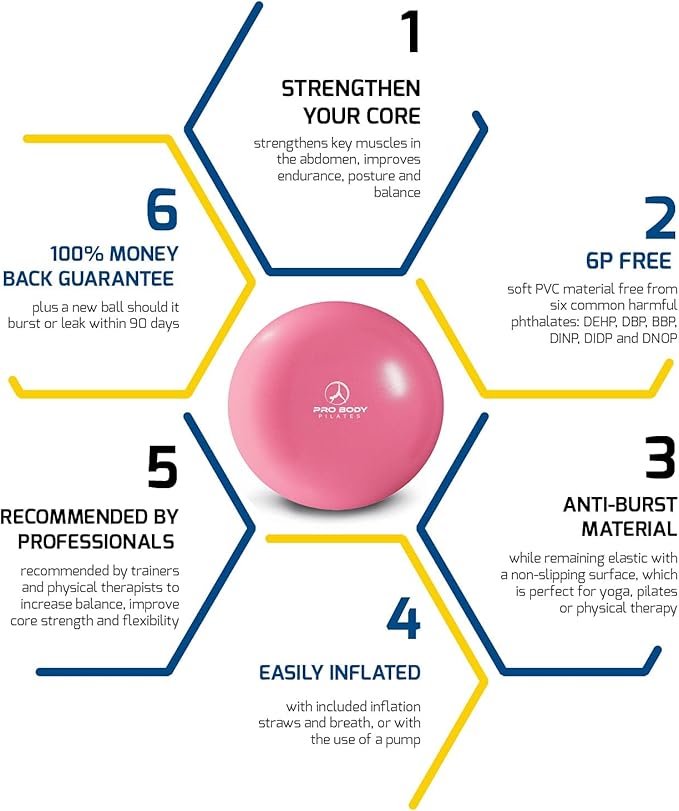 ProBody Pilates Small Exercise Ball - 9 Inch Workout Ball for Stability, Barre, Yoga, Core & Physical Therapy