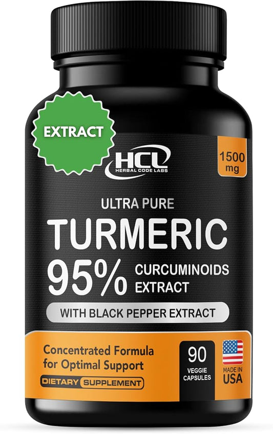 Turmeric Curcumin Extract 1500mg – Full Dose of 95% Curcuminoids with Black Pepper Ginger & Cinnamon – High Absorption Turmeric Supplement – Non-GMO Natural Capsules