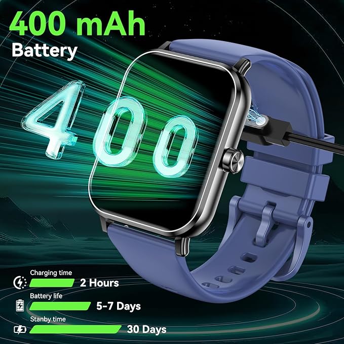 Smart Watch for Men Women, 1.85" HD Touchsreen Fitness Tracker, 120+ Sport Modes, 24/7 Heart Rate & Sleep Monitor, Pedometer, Calories, IP68 Waterproof, Fitness Watch for Android iPhone (Blue)