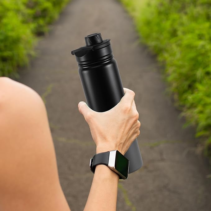 HASLE OUTFITTERS Insulated Water Bottle 22 oz Double Wall Stainless Steel Water Bottle Wide Mouth with Straw Lid & Spout Lid Keeps Cold or Hot(Black Gray Gradient,1)