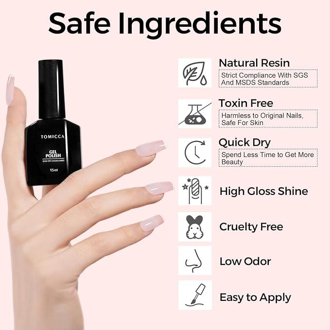 TOMICCA Gel Nail Polish, Light Pink Nail Polish Quick Dry, UV Jelly Pink Gel Polish Colors Long Lasting Nail Art Manicure Home DIY