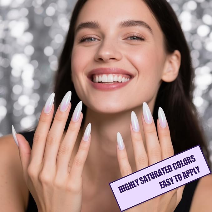 Artdone Chrome Nail Powder Magic White Pearl Kit Mirror Effect Silver Metallic Holographic Dip Nail Powder For Resin Craft & Nail Art Decoration