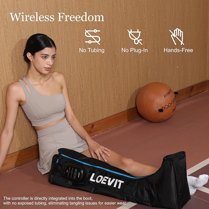 Cordless Air Compression Leg Massager for Pain Relief, Full Leg Boots with Dynamic Pressure, Enhances Circulation, Reduces Muscle Pain, Fast Recovery (Single)