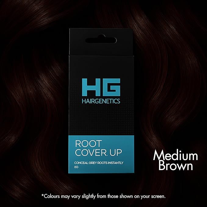 Hair Genetics Root Touch Up Hair Color Root Cover Up with Double-Ended Brush for Hair Color for Gray Hair Coverage - Portable Hair Powder Solution for Quick Gray Coverage (Medium Brown, 6g)