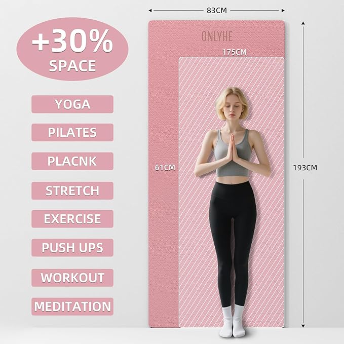 Extra Long & Wide Yoga Mat for Tall Men & Women,76''x32.6''x7mm - High Density TPE Non-Slip Both Sides, Lightweight 1.1kg with Superior Cushioning for gymnastics, Pilates, Home, Workout