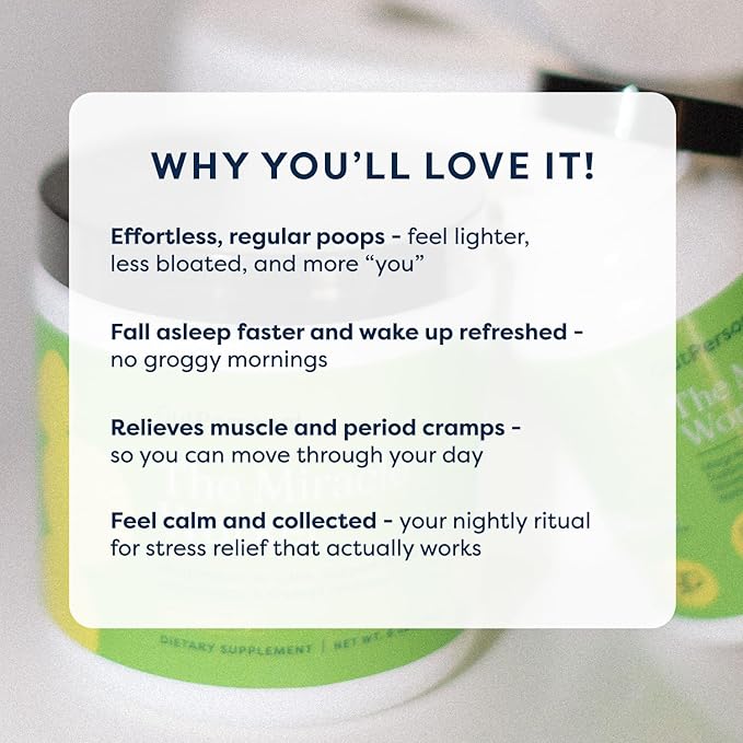 The Miracle Worker Magnesium Glycinate Powder for Sleep - Chelated Magnesium Drink Powder Supplement Helps Reduce Stress & Regularity While Easing Muscle Cramps with Strawberry Flavor - 30 Servings