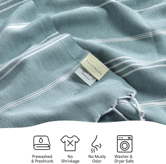 SOULMARK 100% Cotton Turkish Beach Towel with Bag - 38"x71" - 6 Pack - Made in Green & Oeko TEX Certified - Pre-Washed & Sand Free - Quick Dry and Lightweight for Travel - Made in Turkey - Sage Green