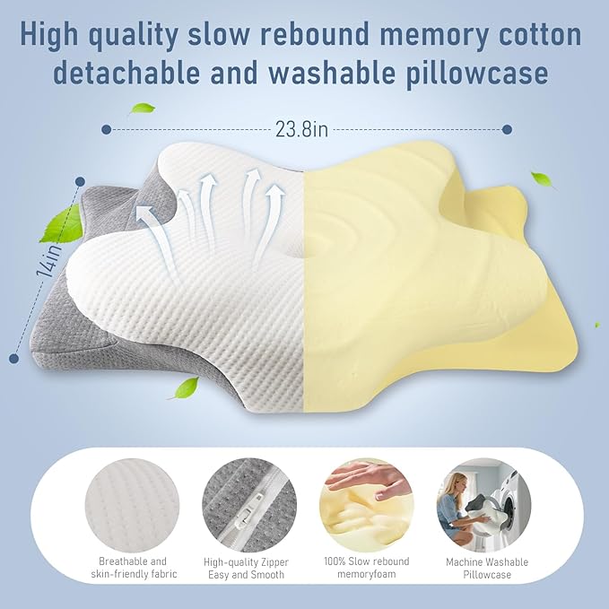 Cervical Pillow for Neck and Shoulder-Ergonomic Neck Support Pillows for Sleeping with Pain Relief,Contour Memory Foam Pillow for Side Sleepers, Back and Stomach Sleep