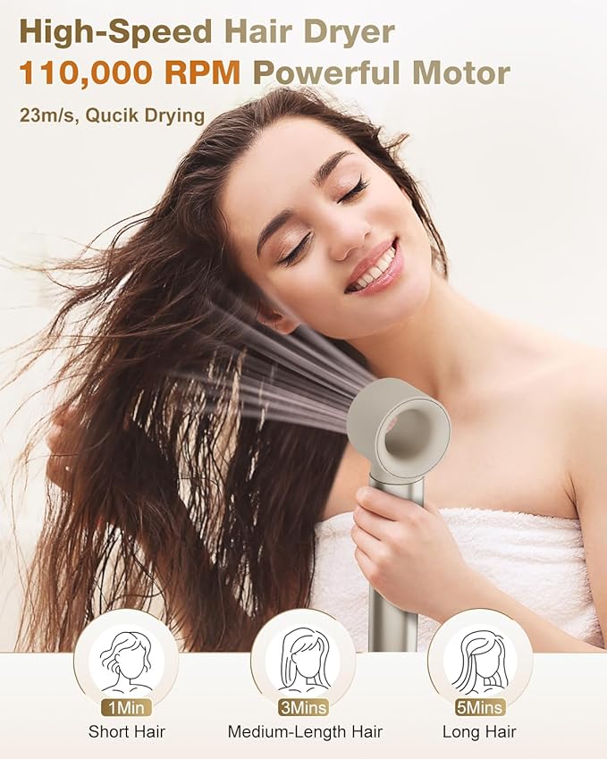 7MAGIC 6 in 1 Multi Hair Styler Dryer Brush, 110,000 RPM High-Speed, Negative Ionic, Fast Drying for Professional Blow Dry, Curling, Volumizing, Straightening and Styling, Gold