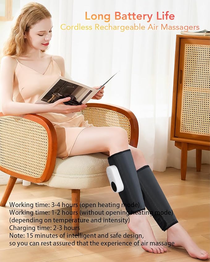 Leg Massager for Circulation and Pain Relief, Calf Air Compression Massager with Heat, Leg Massager with 3 Intensities, 3 Modes, Easy to use, Muscle Relaxation, Gifts (Pair)