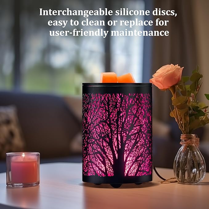 Fragrance Electric Wax Melts Warmer with 7 Colors LED Changing Light Metal Tree Scent Oil Candle Burner for Home Decor