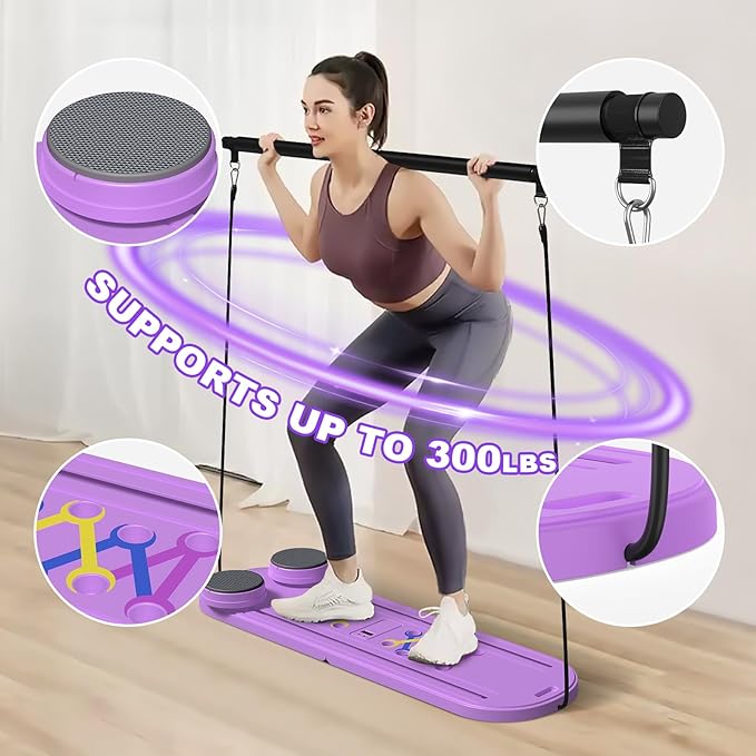 Portable Pilates Reformer Board, Professional Foldable Multi-Purpose Pilates Board for Full Body Workout, Home Pilates Training Equipment Sliding Board, Lavender Purple
