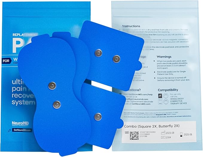 NeuroMD 2-Pack Combo Replacement TENS Unit Electrode Pads for Wireless Muscle Stimulator & Pain Relief - Reusable 30 Times | Snap-On Connector | Compatible with Whole Body Corrective Therapy Device