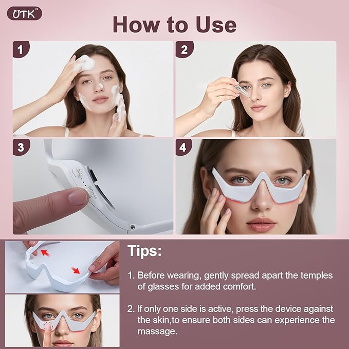 Under-Eye Red Light Therapy Glasses for Women,10 Min Daily Use for Digital Eye Strain Eye Bag Dark Circles Puffiness,39g Ultra Lightweight, Rechargeable