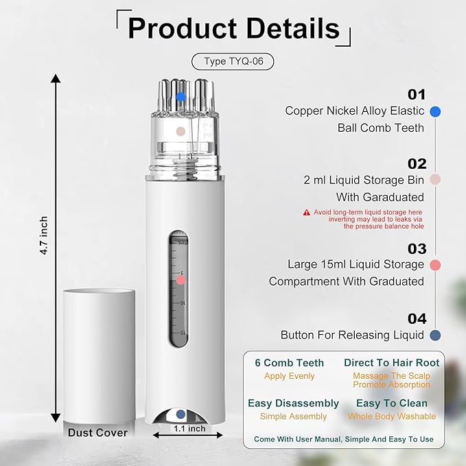 Scalp Applicator Comb,2Pcs Minoxidil Applicator Comb Set,Minoxidil Serum Liquid Massager To Promote Hair Growth,Roller Ball Scalp Massage Comb(White)