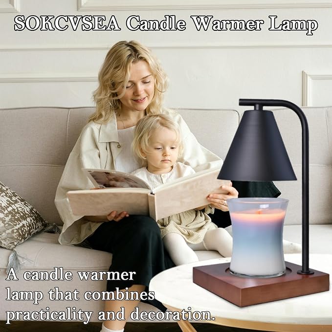 SOKCVSEA Candle Warmer Lamp - Birthday Gifts for Women Mom, Candle Lamp Warmer with Dimmable, House Warming Gifts New Home Decor, Wax Melt Candle Warmer with 2 Bulbs 2-Black