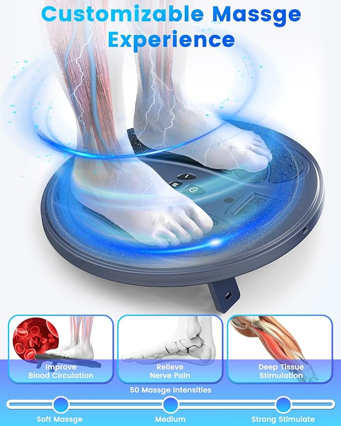 Rechargeable Foot Massager for Neuropathy, TENS & EMS Circulation Stimulator with Remote Control, 50 Intensities โ Foot Leg Massager for Circulation and Pain Relief
