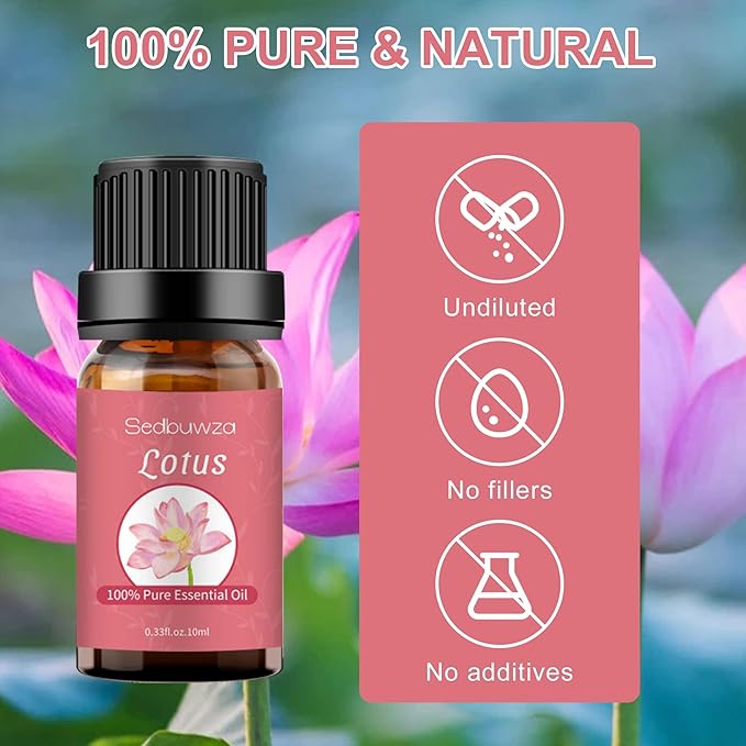 Sedbuwza Lotus Essential Oil, Pure Organic Lotus Fragrance Oil for Diffuser, Humidifier, Soap, Candle, Perfume