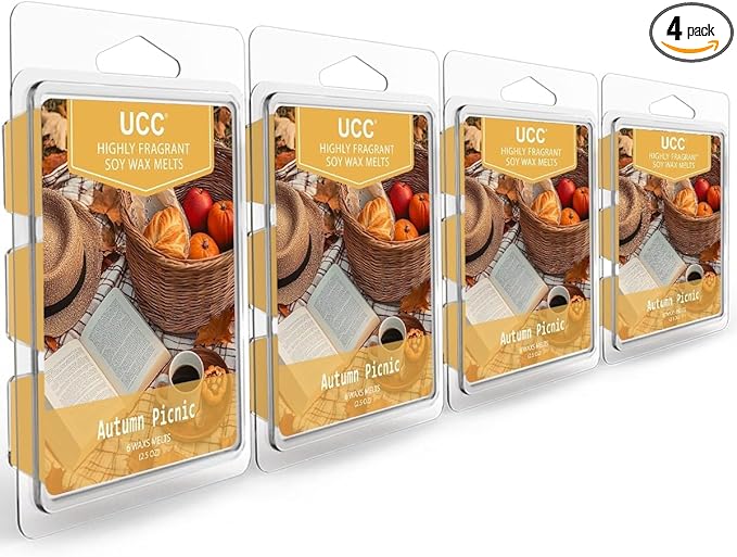 UCC Fall Wax Melts, Strong Fragrance Fall Scents, Long Lasting Premium Soy Scented Cubes, Colored Melt Tarts - 4 Pack