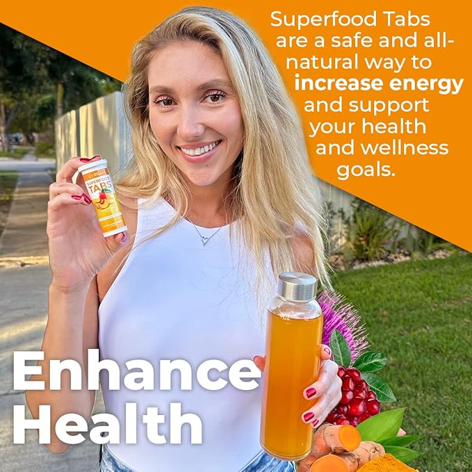 Superfood Tabs skinnytabs Anti-Bloat Cleanse Drink with 15 Superfoods | Supports Digestion, Energy & Cravings | Vegan, Non-GMO | 30 Effervescent Tabs – Peach Mango Flavor