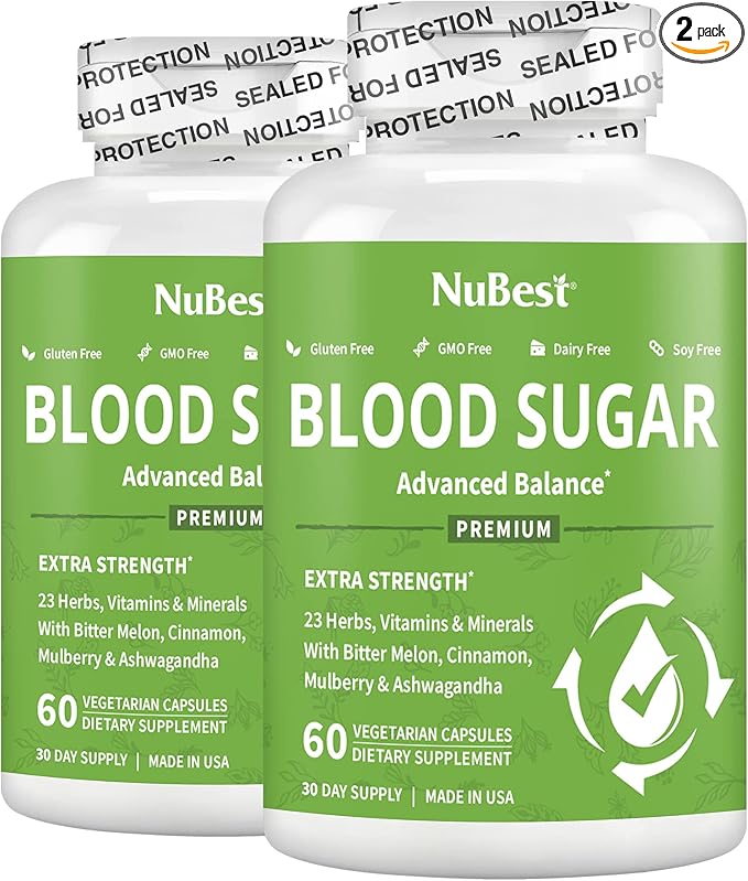 Blood Sugar - Advanced Formula with Bitter Melon, Ashwagandha, Cinnamon, Chromium, Magnesium, Vitamins, Alpha Lipoic Acid, Cayenne Pepper & More | Pack 2