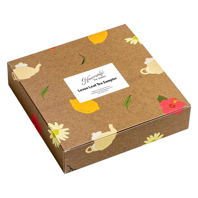 Heavenly Tea Leaves Organic Assorted 9 Loose Leaf Tea Gift Box (Approx. 90 Cups of Tea), Sampler Set of 9 Teas & Herbal Tisanes - Great Hot or Iced, High to No Caffeine