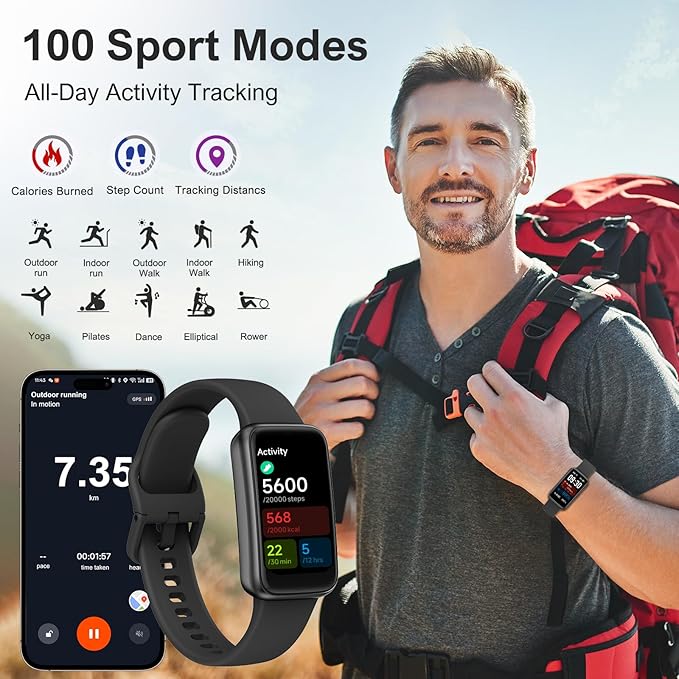 Fitness Tracker,Smart Watch with 24/7 Heart Rate Blood Oxygen Sleep Monitor,1.47" HD Touchsreen with Step & Calorie Counter 100+ Sport Modes Health Activity Trackers for Men and Women (Black)