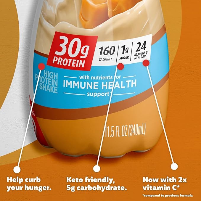 Premier Protein Shake, Caramel, 30g Protein 1g Sugar 24 Vitamins Minerals Nutrients to Support Immune Health, 11.5 fl oz (Pack of 6)