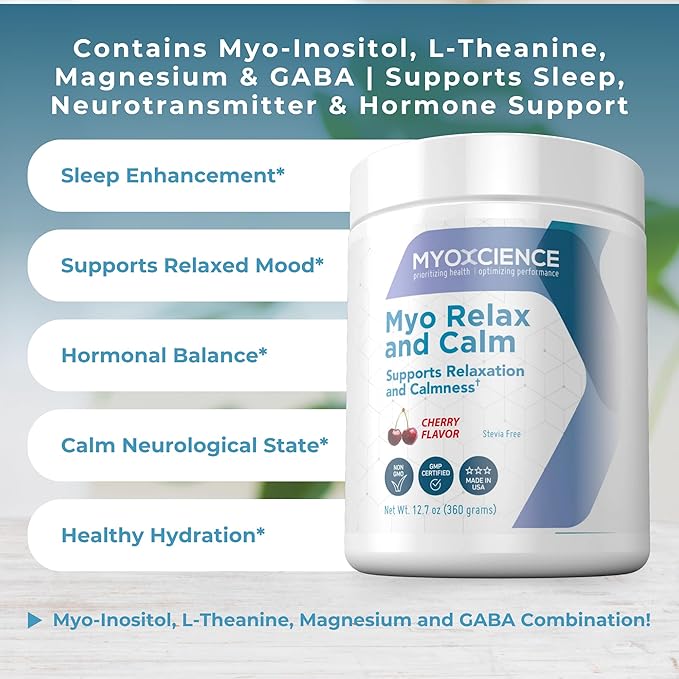 MYOXCIENCE Myo Relax & Calm | Myo-Inositol, L-Theanine, Taurine, Magnesium & GABA | Supports Sleep, Neurotransmitter, and Hormone Support (Cherry Flavor) (60 Servings)
